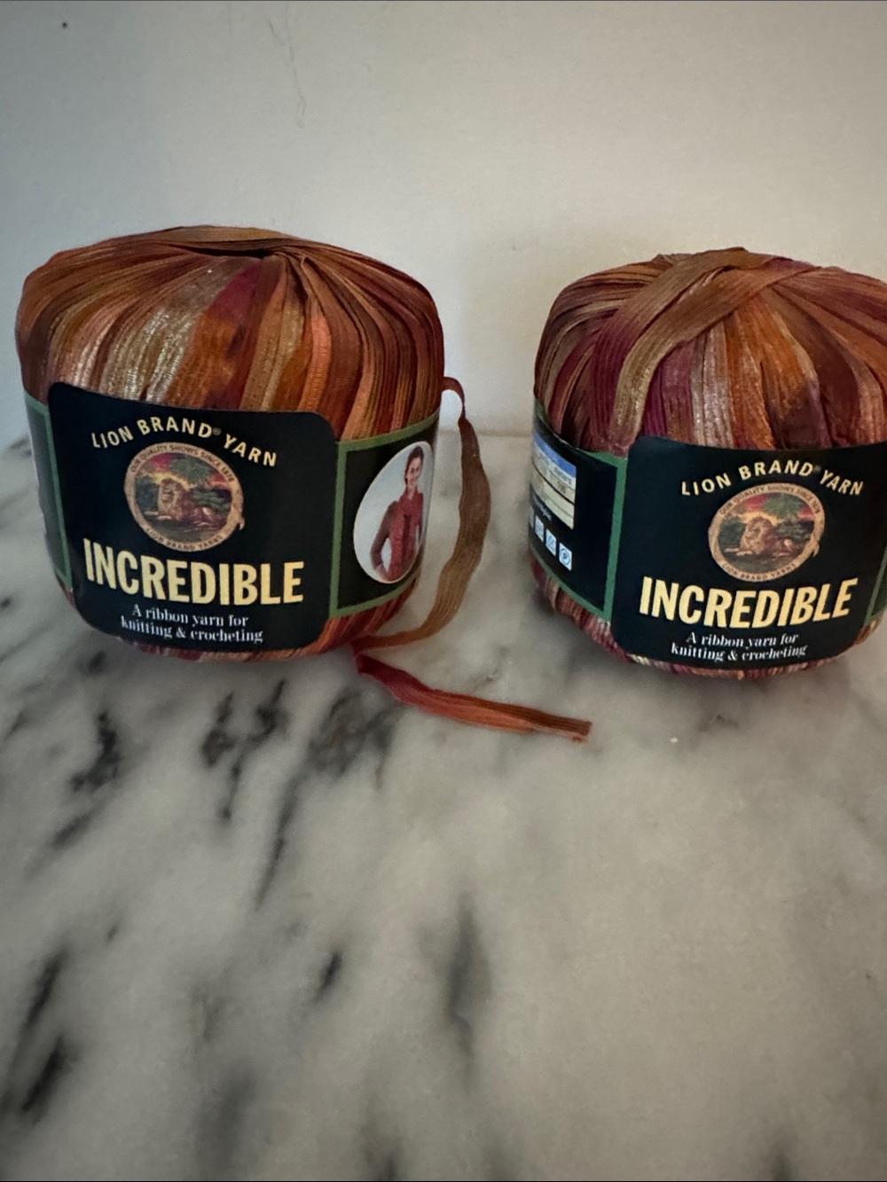 Lion Brand Incredible Ribbon Yarn in Autumn Multicolor - lot of 2; NWT